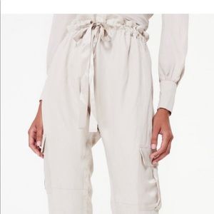 Cami NYC Drawstring Linen Silk Trousers, Oat, size Medium